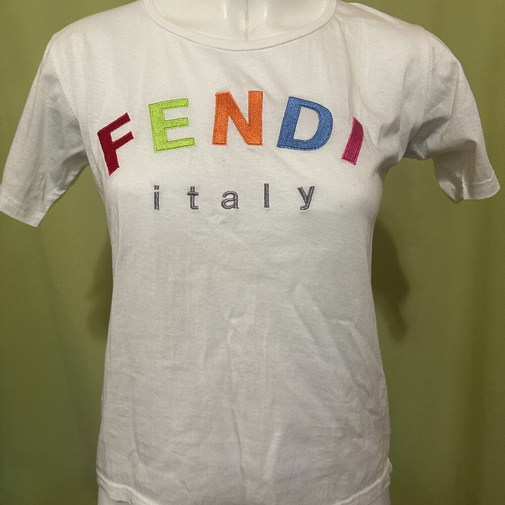 Fendi Italy Roma Amor Women's White Blouse Embroidered Size Small